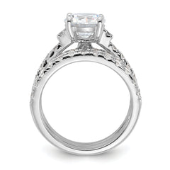 Sterling Silver Rhodium-plated 8mm CZ Ring & 2 CZ Band Set