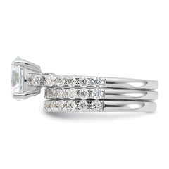 Sterling Silver Rhodium-plated 8mm CZ Ring & 2 CZ Band Set