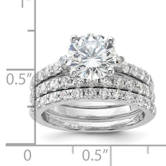 Sterling Silver Rhodium-plated 8mm CZ Ring & 2 CZ Band Set