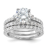 Sterling Silver Rhodium-plated 8mm CZ Ring & 2 CZ Band Set