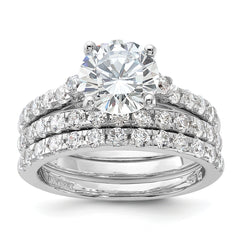 Sterling Silver Rhodium-plated 8mm CZ Ring & 2 CZ Band Set