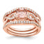 Sterling Silver Rose-tone 3 Piece Pink Crystal & Cubic Zirconi Ring Set