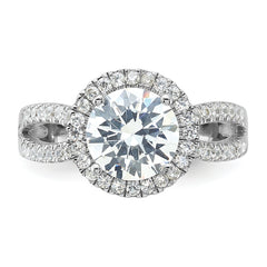 Sterling Silver Rhodium-plated Halo 8mm Center CZ Ring