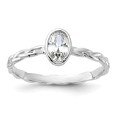 Sterling Silver Rhodium Plated CZ Braided Ring