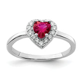 Sterling Silver Rhodium-plated Created Corundum & CZ Heart Ring