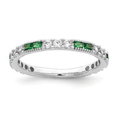 Sterling Silver Rhodium-plated Synthetic Green Spinel & CZ Band