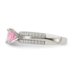 Sterling Silver Rhodium-plated Pink and Clear CZ Ring