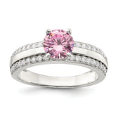 Sterling Silver Rhodium-plated Pink and Clear CZ Ring