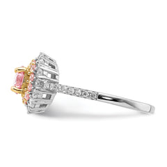 Sterling Silver Rhodium-plated/Gold-tone Pink & White CZ R/C Ring