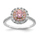 Sterling Silver Rhodium-plated/Gold-tone Pink & White CZ R/C Ring