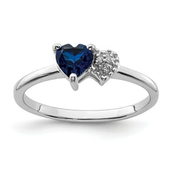 Sterling Silver Rhodium-plated Created Sapphire and Diamond Ring