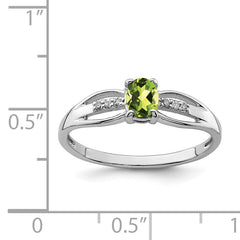 Sterling Silver Rhod-plated Diamond Peridot Ring