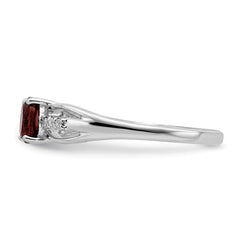 Sterling Silver Rhod-plated Diamond Garnet Ring