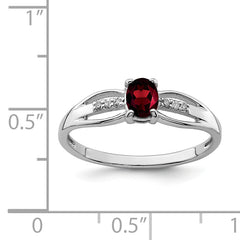 Sterling Silver Rhod-plated Diamond Garnet Ring