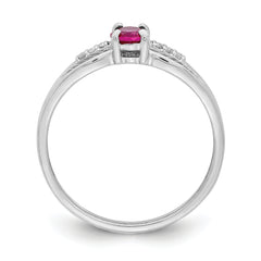 Sterling Silver Rhod-plated Diamond Created Ruby Ring