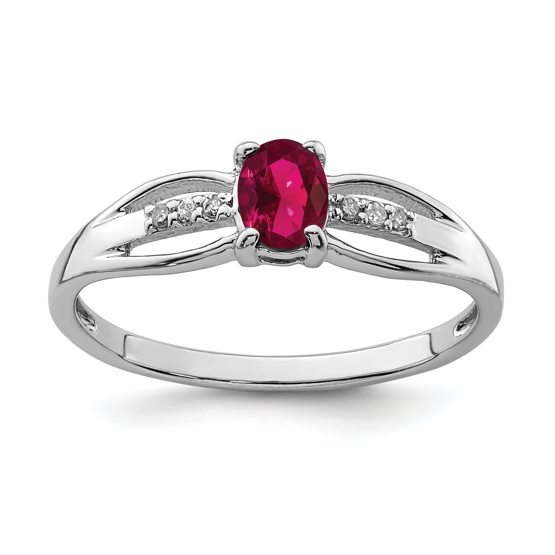 Sterling Silver Rhod-plated Diamond Created Ruby Ring