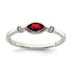 Sterling Silver Rhodium-plated Polished Garnet and White Topaz Ring