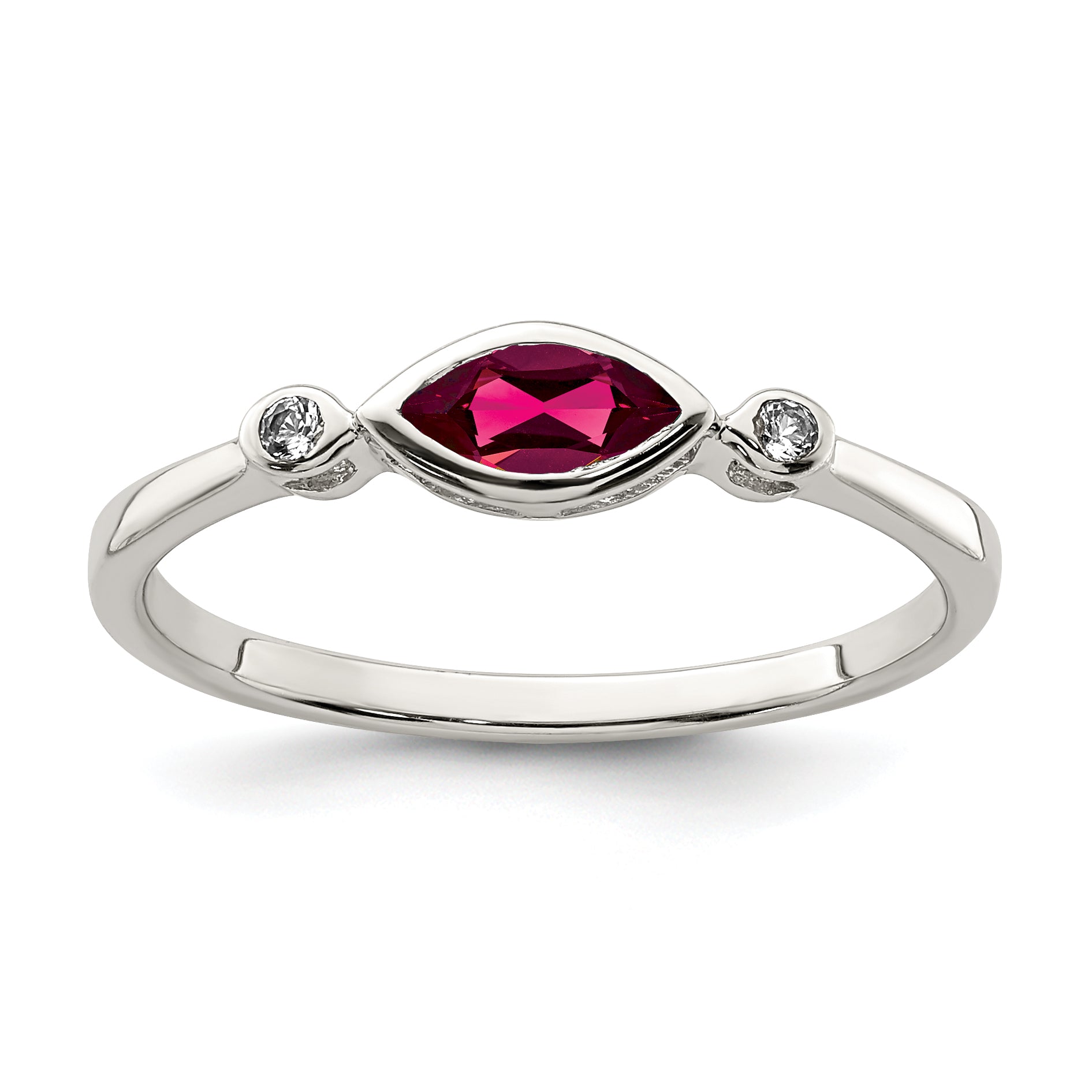 Sterling Silver Rhod-pltd Polished Created Ruby and White Topaz Ring