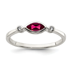 Sterling Silver Rhod-pltd Polished Created Ruby and White Topaz Ring
