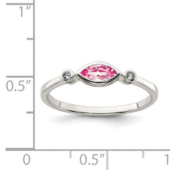 Sterling Silver Rhod-pltd Polished Pink Tourmaline/ White Topaz Ring