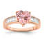 Sterling Silver Rose-plated Crystal Heart and White Cubic Zirconi Baguette Ring