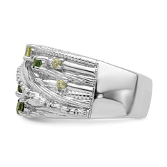 Sterling Silver Rhod-plat Chrome Diopside and Peridot Ring