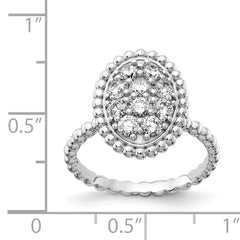 Sterling Shimmer Sterling Silver Rhodium-plated 10 Stone CZ Oval Beaded Ring