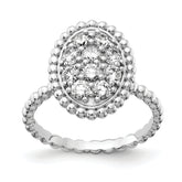Sterling Shimmer Sterling Silver Rhodium-plated 10 Stone CZ Oval Beaded Ring