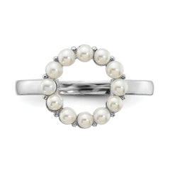 Sterling Silver Rhodium-plated 2-2.5mm White Button Freshwater Cultured Pearl Ring