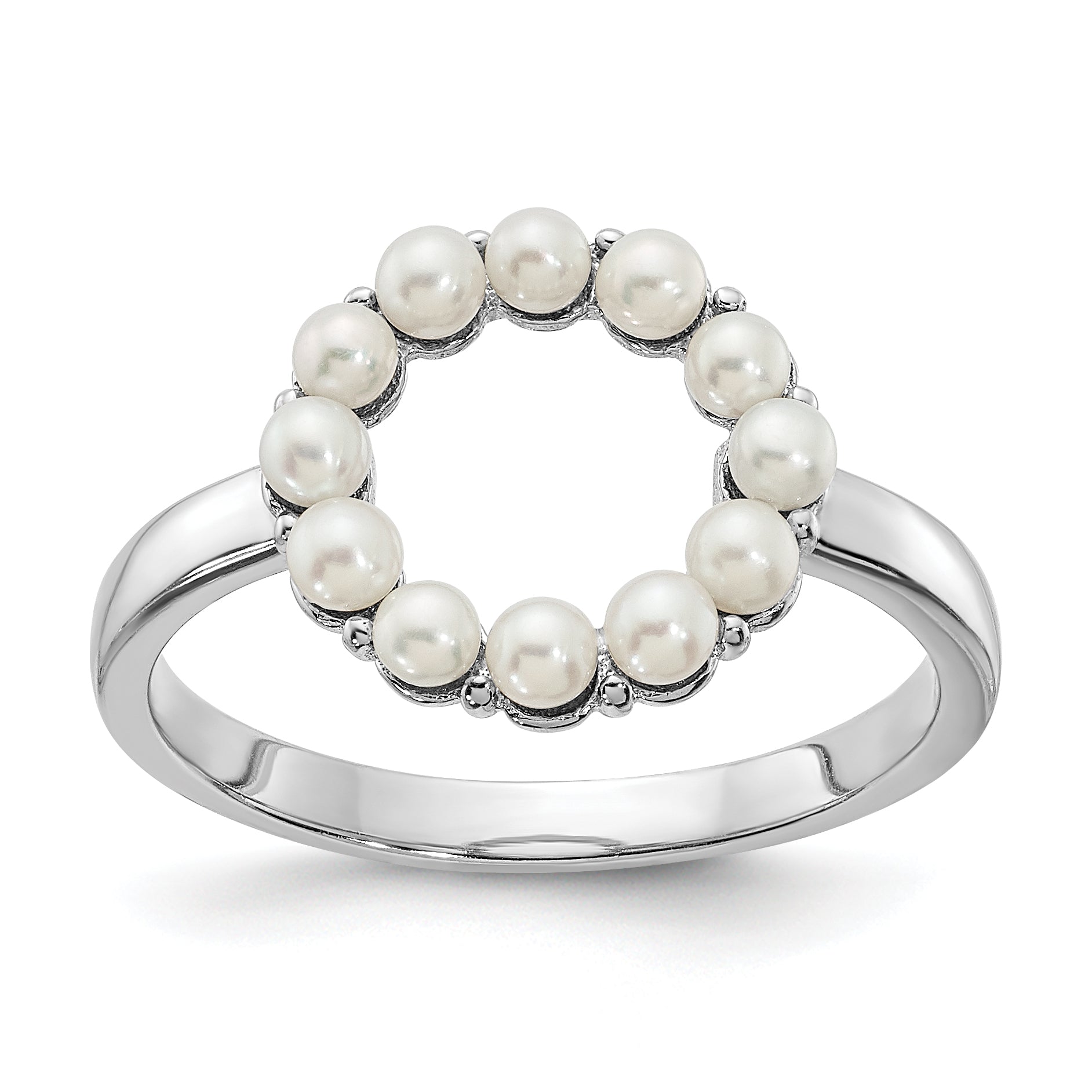 Sterling Silver Rhodium-plated 2-2.5mm White Button Freshwater Cultured Pearl Ring