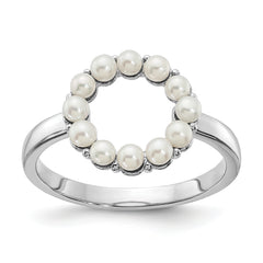 Sterling Silver Rhodium-plated 2-2.5mm White Button Freshwater Cultured Pearl Ring