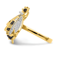 Sterling Silver Blk/White RH-plated Gold Tone CZ Bumblebee Ring