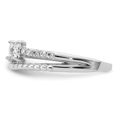 Sterling Silver Rhodium-plated Polished Double CZ Bow Ring