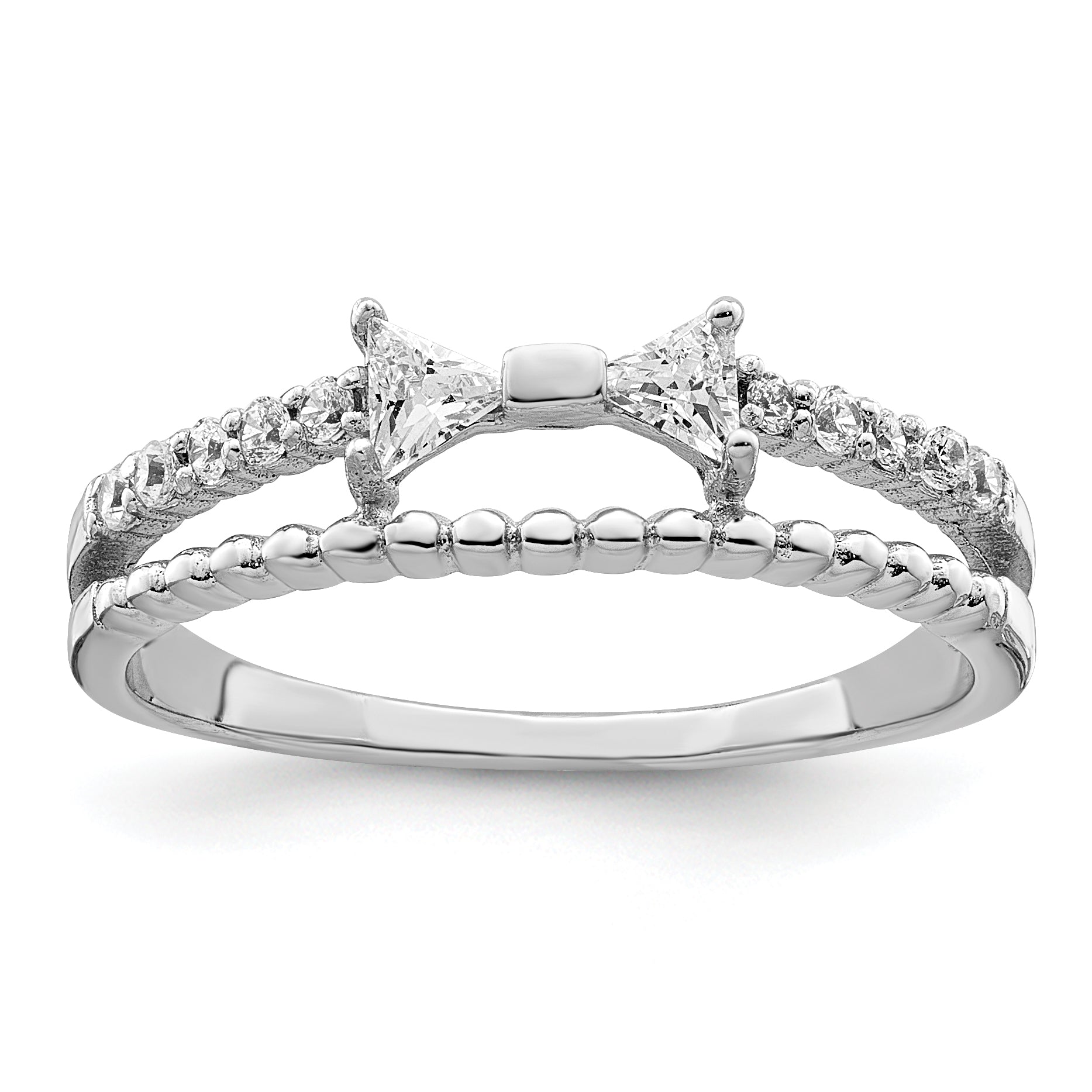 Sterling Silver Rhodium-plated Polished Double CZ Bow Ring