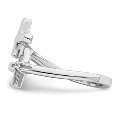 Sterling Silver Rhodium-plated CZ Double Cross Adjustable Ring