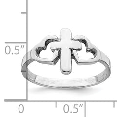 Sterling Silver Rhodium plated Hearts & Cross Ring