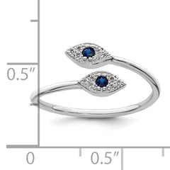 Sterling Silver Rhodium-plated Polished Blue & White CZ Eye Adjustable Ring