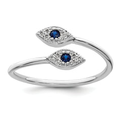 Sterling Silver Rhodium-plated Polished Blue & White CZ Eye Adjustable Ring