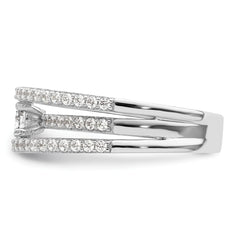 Sterling Silver Rhodium-plated CZ 3 Row Ring