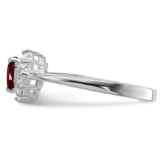 Sterling Silver Rhodium-plated Garnet & CZ Heart Ring