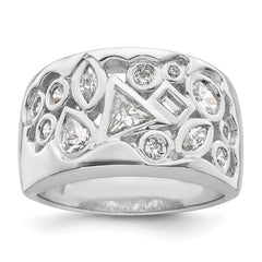 Sterling Silver Rhodium-plated Multi-shaped CZ Ring