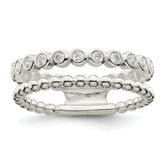 Sterling Silver Polished CZ Beaded Double Fancy Ring
