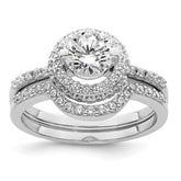 Sterling Silver Rhodium-plated CZ Halo Engagement Ring & Band Set