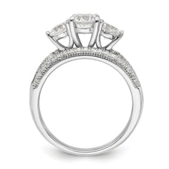 Sterling Silver Rhodium-plated CZ 3 Stone Pave Band Engagement Ring Set