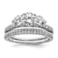 Sterling Silver Rhodium-plated CZ 3 Stone Pave Band Engagement Ring Set