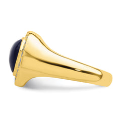 Sterling Silver Gold-tone CZ & Created Lapis Lazuli Heart Ring