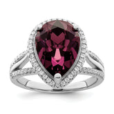 Sterling Silver Rhodium-plated CZ & Dk Purple Crystal Ring