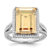 Sterling Silver Rhodium-plated Polished CZ & Yellow Crystal Ring