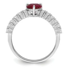 Sterling Silver Polished Rhodium-plated Created Ruby and CZ Heart Ring