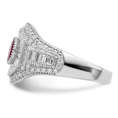 Sterling Silver Rhodium-plated Polished Red & White CZ Ring
